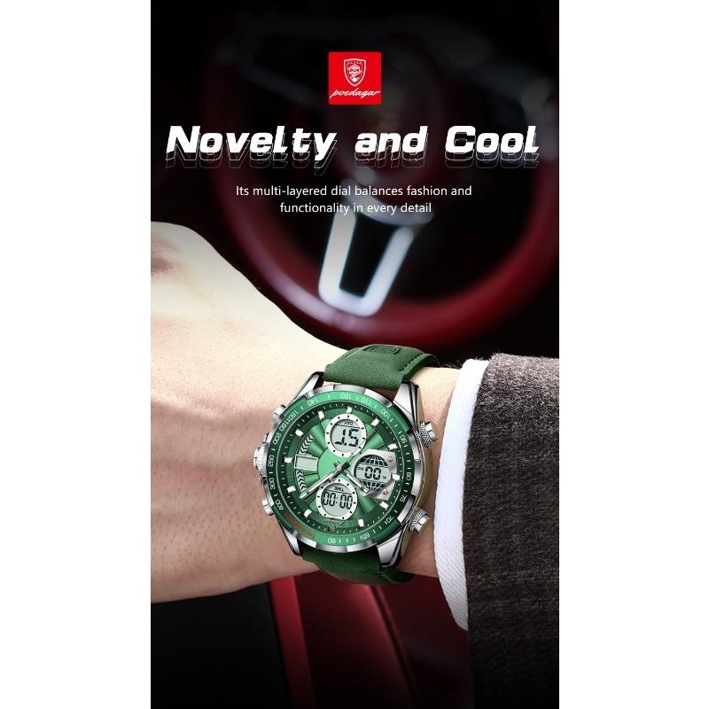POEDAGAR Luxury Men Watch Luminous Week Date Digital LED Quartz Clock Alarm Dual Time Display Electronic Watches
