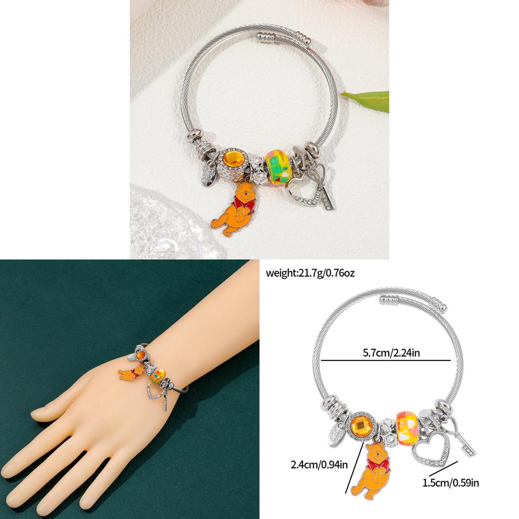 Braccialetto con Ciondoli Cartone Animato Orsetto Pooh in Lega di Zinco Galvanizzata per Regalo e Souvenir di Viaggio