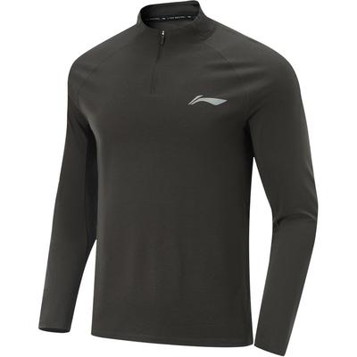 Li Ning Basketball Series Solid Color Logo Stand Collar Comfortable Breathable Versatile Long Sleeve T-Shirt Men Tops Graphite-Gray ATLU127-4