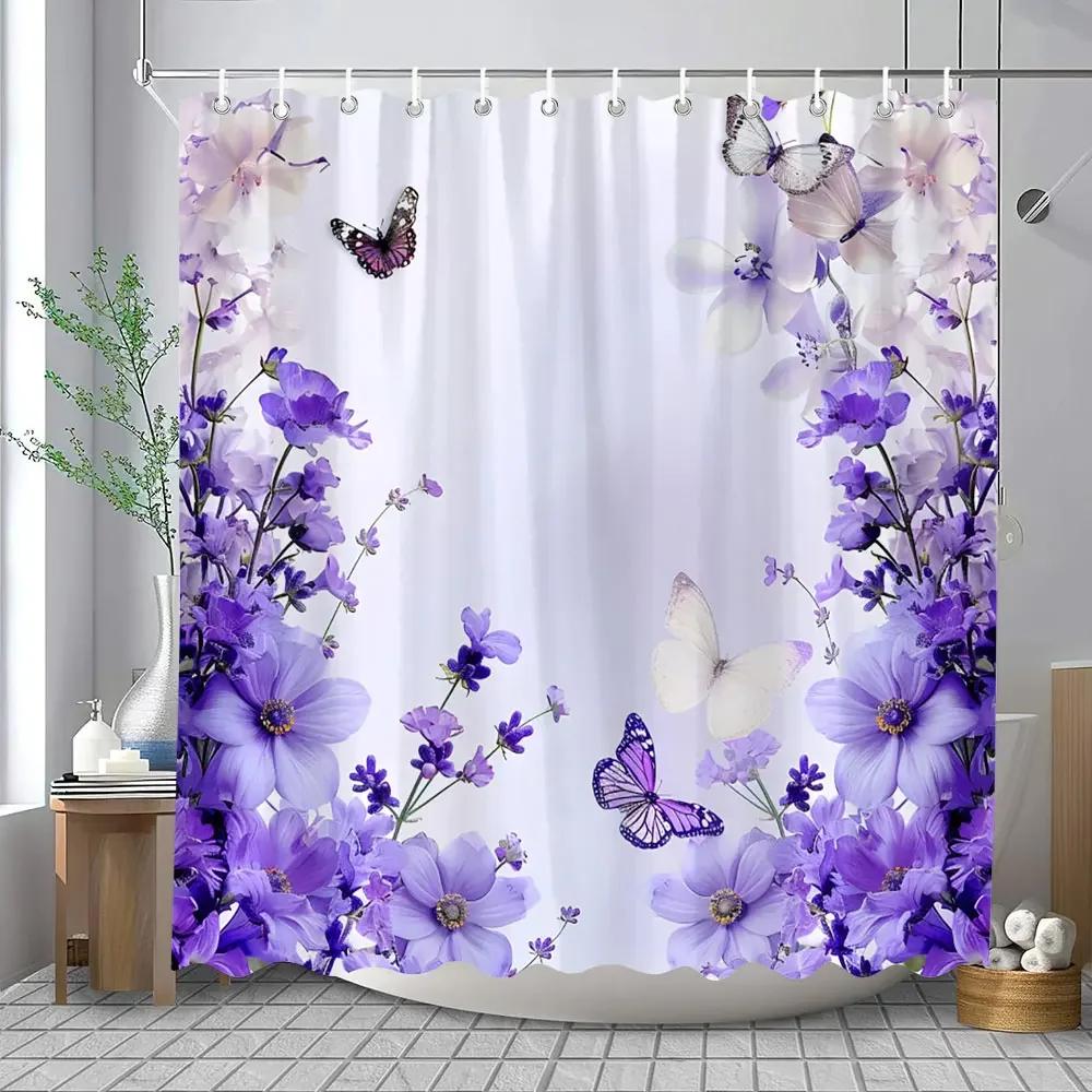 Květinová sprchová závěs Květinová látka Sprchové závěsy pro rustikální vintage koupelnový dekor Koupelnové závěsy Akvarelový šik Cosmos