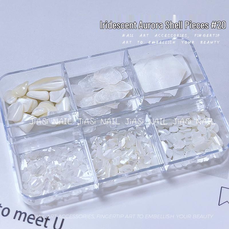 Iridescent Abalone Nail Decor: Ultra-Thin Shell Fragments in 6-Grid Box