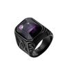 Trendy Gold Plated Titanium Ring with Colorful Gems Punk Style Stainless Steel Jewelry