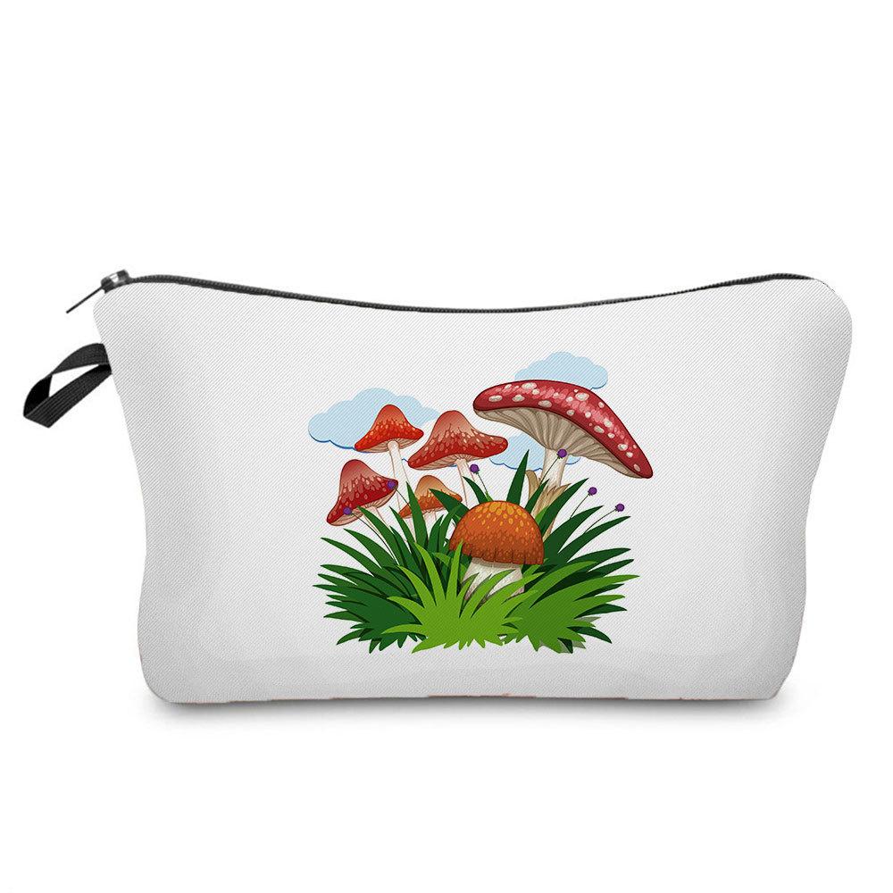 Women Mushroom Print Cosmetic Bag Toiletries Organize Travel Storage Case 6383