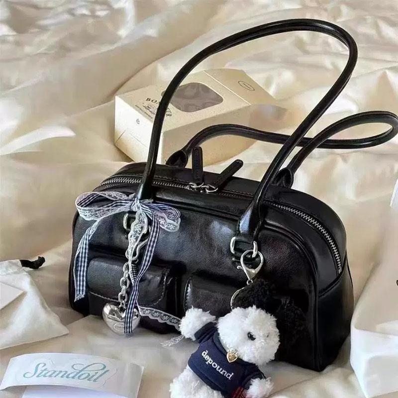 New Large Capacity Brown Bowling Handbag Women's Shoulder Bag Retro Korean INS Style Autumn Winter Fashion Trend Bag