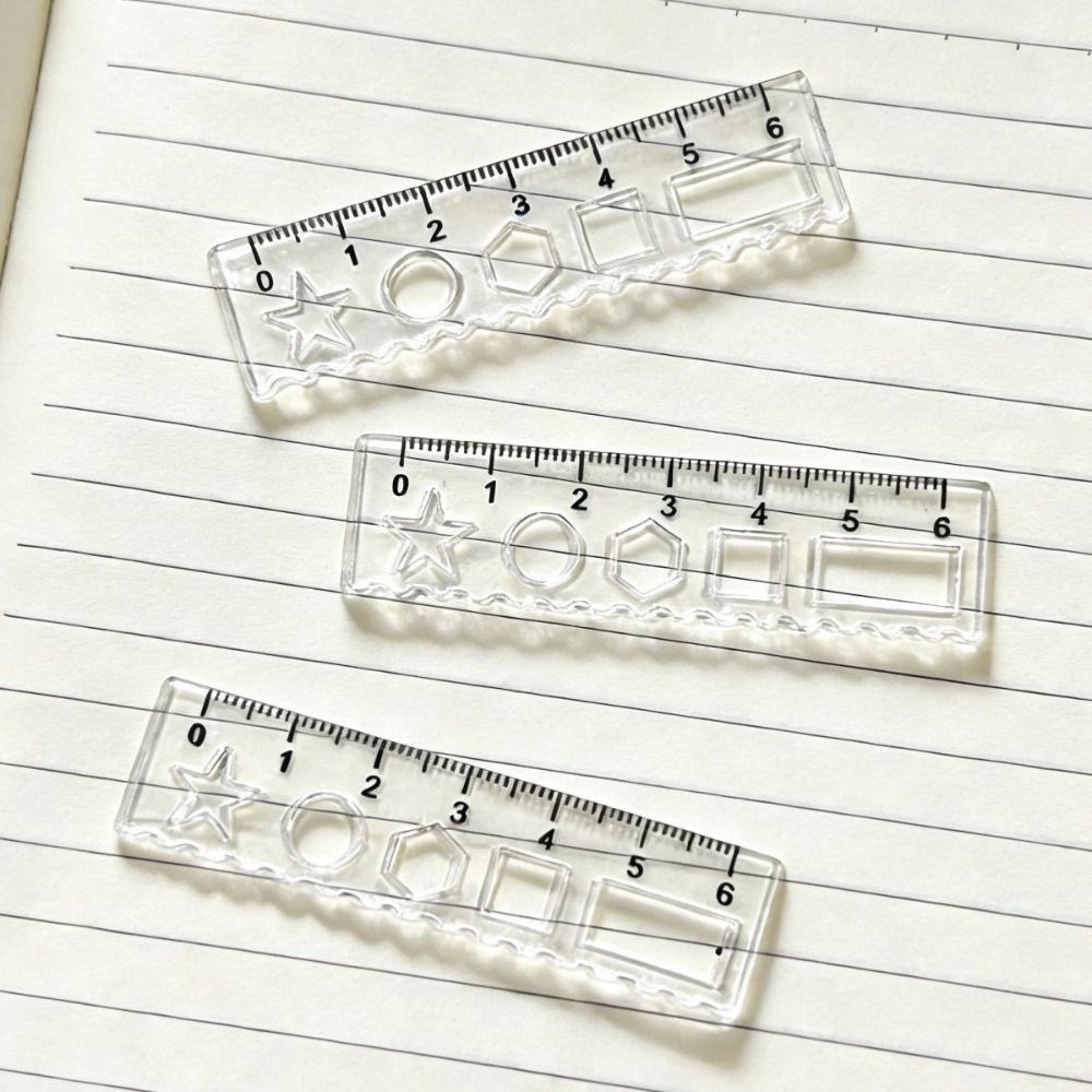 1pcs Portable Transparent Mini Ruler with Wave Line Drawing Measuring Tool Straight Ruler Pocket Protractor School Office