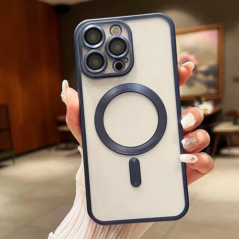 Magnetické pouzdro pro Magsafe Wireless Charger Case Matné pokovování Silikonové měkké pouzdro pro iPhone 15 14 Plus 13 12 11 Pro Max Clear Ultra tenký zadní kryt