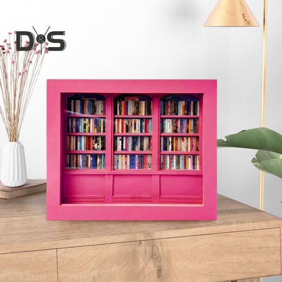 Mini knihovna pro úlevu od úzkosti Dřevěná miniaturní simulovaná polička s 200 ks Mini kniha s úlevou od stresu Hračka na stolní knihovnu pro domácí kancelář