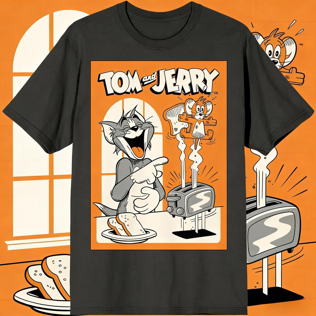 2026 Summer Comic Form Tom and Jerry Image 100 Cotton Printed Oversize Casual Tshirt Adult Children Parentchild Top Homewear