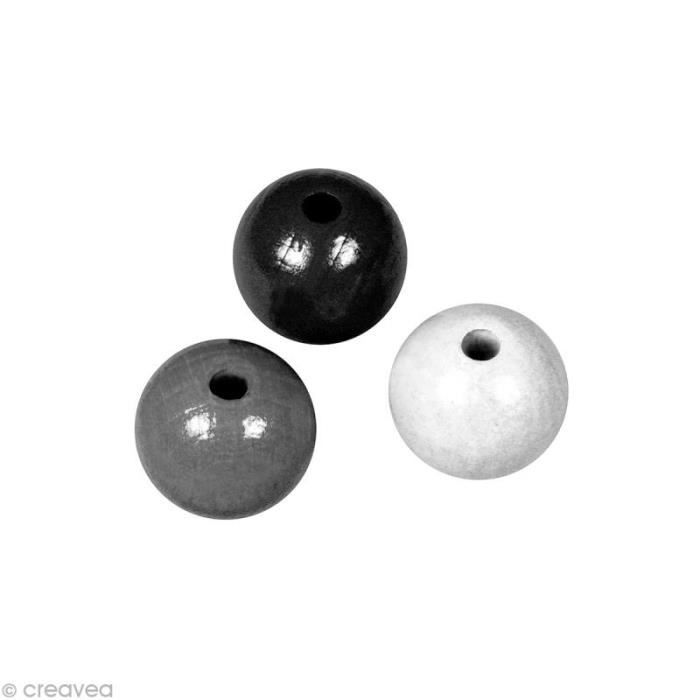 Perles en bois - Assortiment - 6 mm - Noir et blanc - 115 pièces - FSC