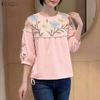 ZANZEA Blusa casual da donna a maniche 3/4 con scollo rotondo e stampa floreale ampia