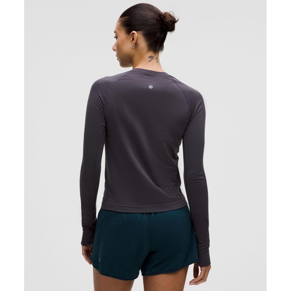 Lululemon Swiftly Tech Long Sleeve Shirt 2.0  Waist Length Spandex Stripe Atmospheric Purple Coal