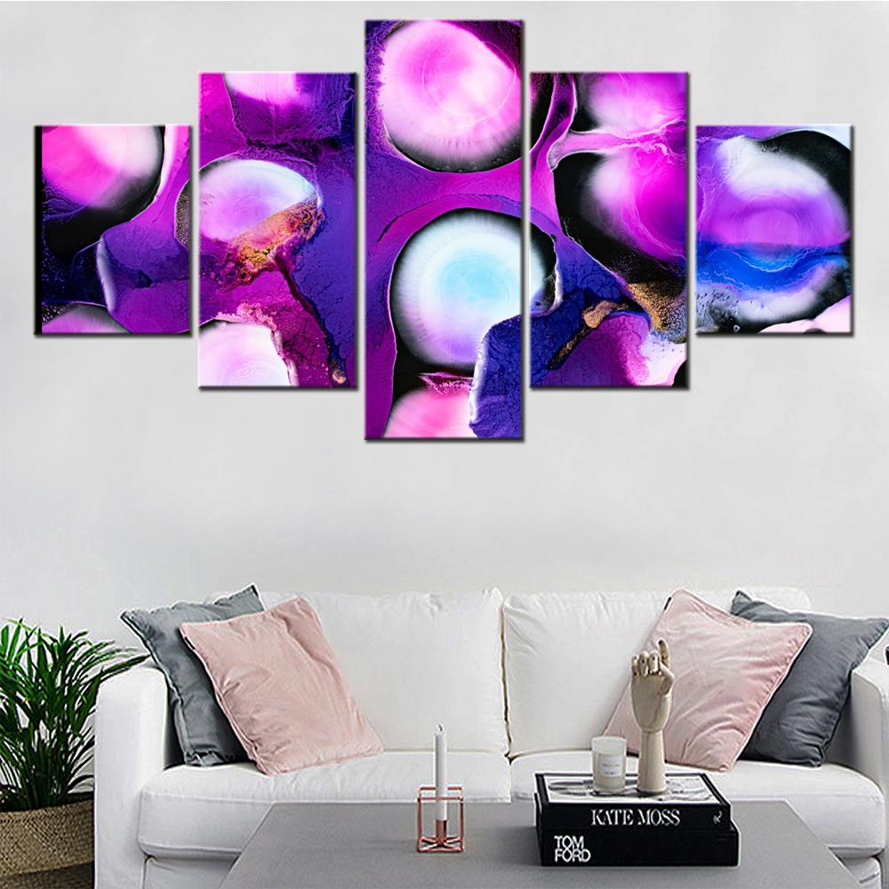 5 Pieces Canvas Wall Arts Poster Painting Abstract Purple Abstract Fluid Art Wallpaper Home Decor Picture Printing Interior Arts 20X35 20X45 20X55CM