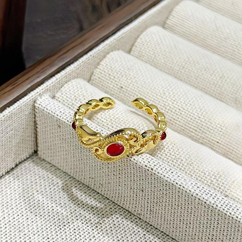 Court Style Fashion Medieval Vintage Red Open Ring Female Niche Temperament Exquisite Advanced Sense Index Finger Ring