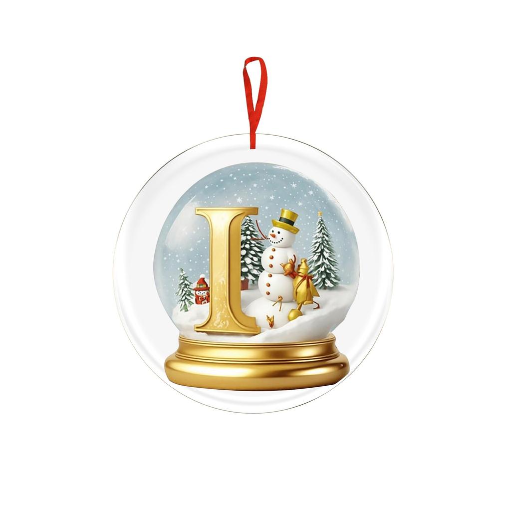 Christmas Ornament 2D 26 Letters Yellow Crystal Ball Acrylic Snowman Scene Festive Car Tree Hanging Decor Accessory