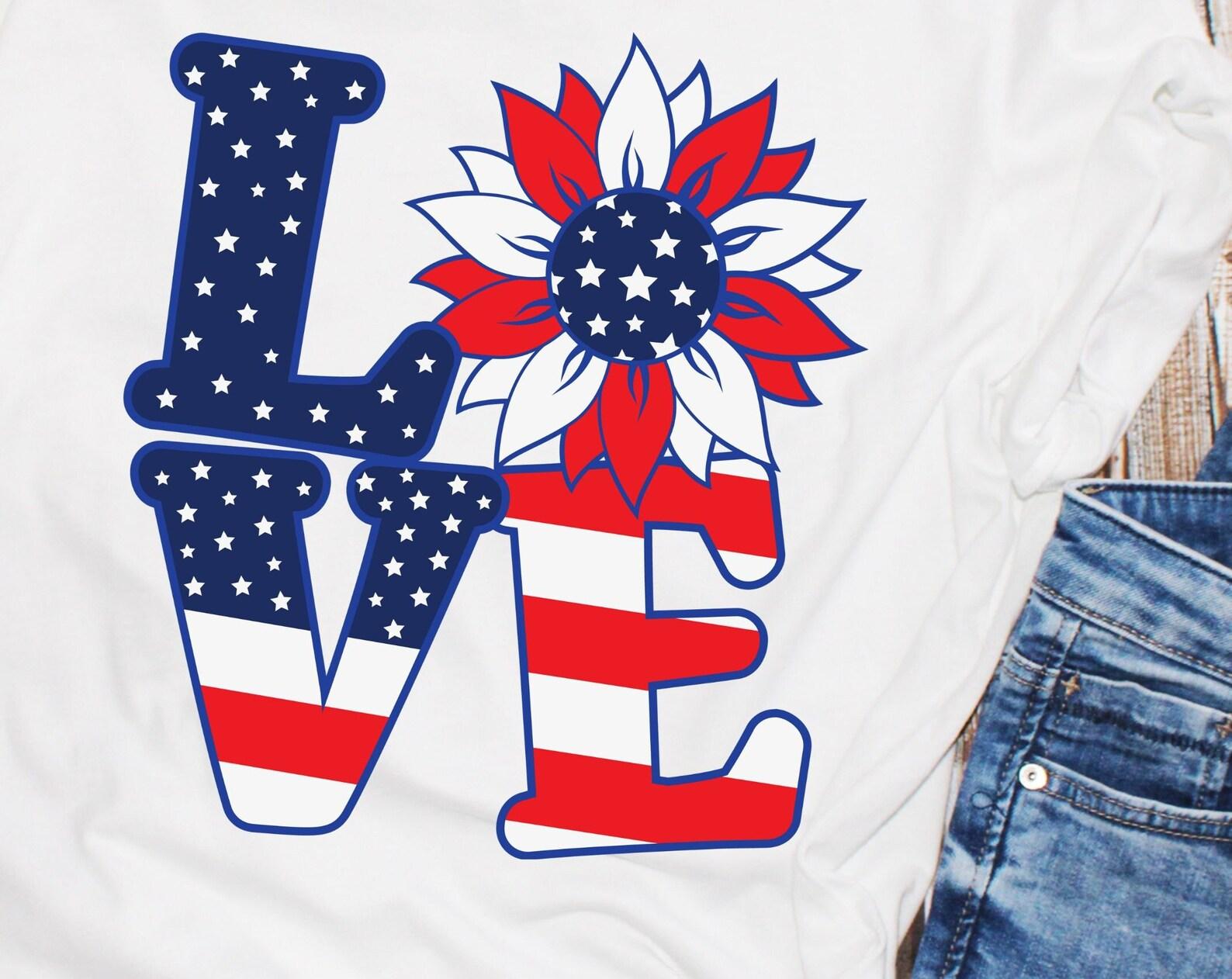 LOVE, patriotic tshirt, USA flag love tshirt, patriot tshirt, fun gift tee, holiday shirt M