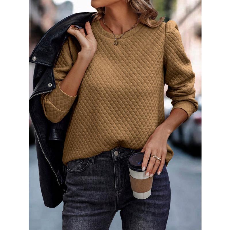 Felpa da donna autunno e inverno girocollo tinta unita scozzese temperamento elegante felpa casual a maniche lunghe