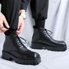 Men Luxury Fashion Original Leather Boots Lace-up Pointed Toe Shoes Cowboy Platform Boot  Designer Cool Ankle Botas Hombre