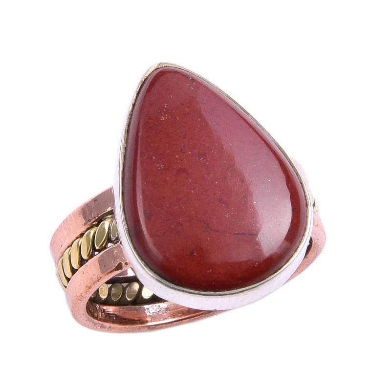 Naturlig Röd Jaspis Ädelsten Tvåfärgad 925 Sterlingsilver Smycke Ring S.6 i2g70