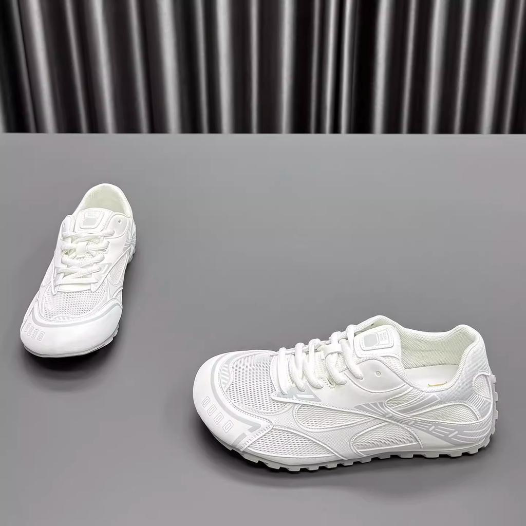 Leather Mesh Forrest Gump Shoes Women's 2025 Summer New Hollow Breathable Lace-up Thick-soled Thin Casual Sports Shoes Tide