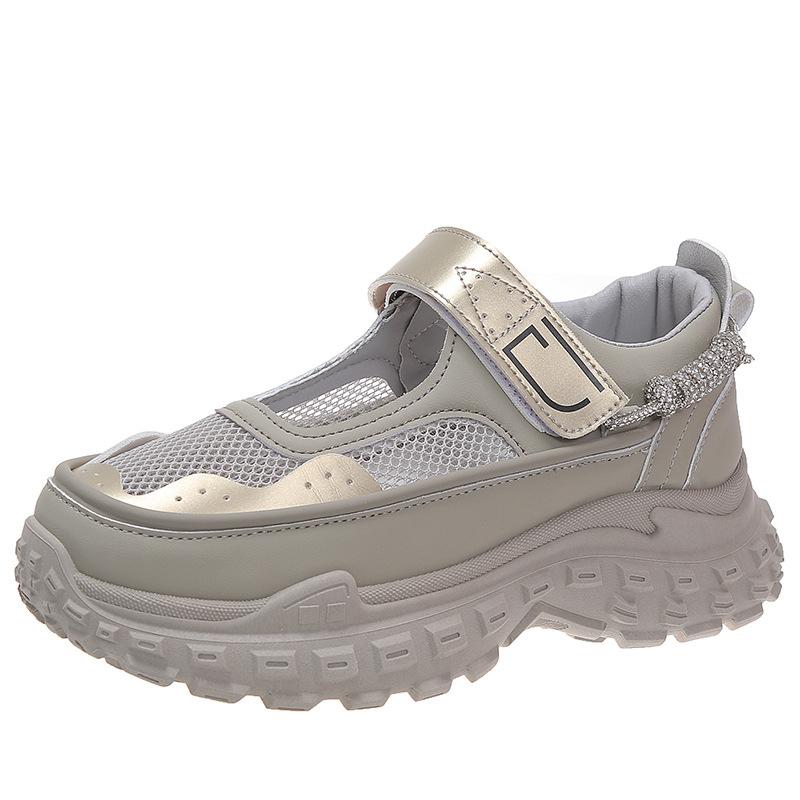 

Hollow Daddy Shoes Women s Sports Sandals 2025 Summer New Velcro Thick-soled Belt Drilled Mesh Breathable Casual Shoes 40 сірий колір