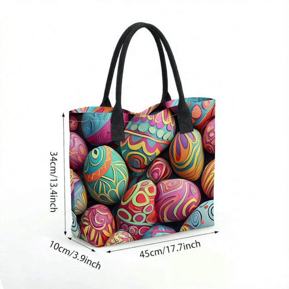 Colorful Easter Egg Pattern Tote Bag Large Capacity Casual Shoulder Bag for Daily Shopping Travel