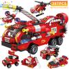HUIQIBAO 387pcs 6in1 Fire Fighting Trucks Building Blocks City Rescue Helicopter Bricks 6 Fireman Toys For Children Kids Gift