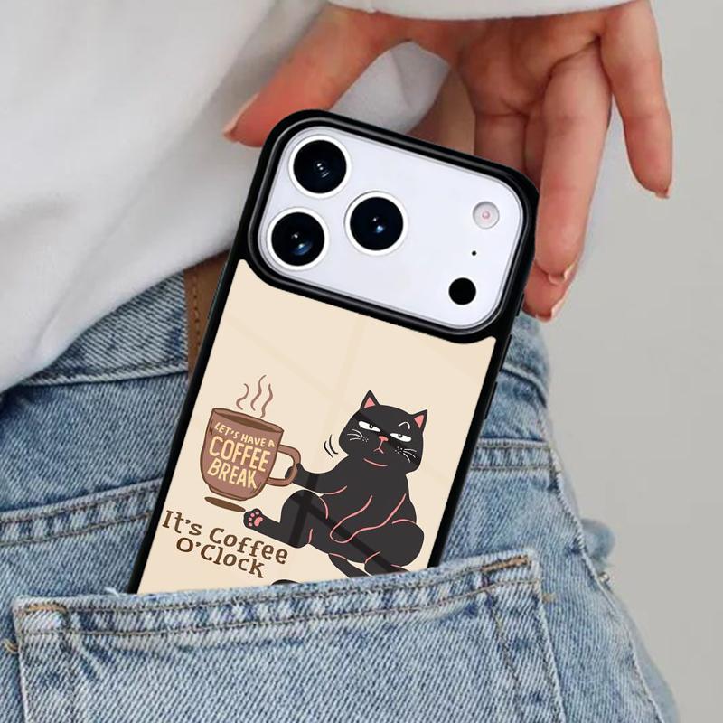 Cute Animal Cat Coffee Phone Case for iPhone 16e 15 14 13 12 17 Pro Max Plus Air 17pro Cover Coque