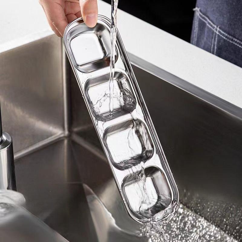 Stainless Steel 3-compartment Dip Tray Seasoning Sauce Seasoning Tray BBQ Restaurant Cutlery Tableware Gravy Boats