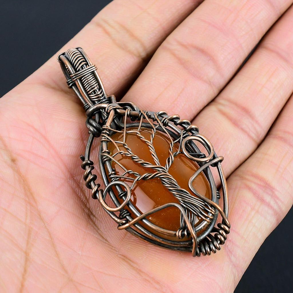 Beautiful Tree Of Life Red Carnelian Gemstone Handmade Pure Copper Wire Wrapped Pendant Jewelry