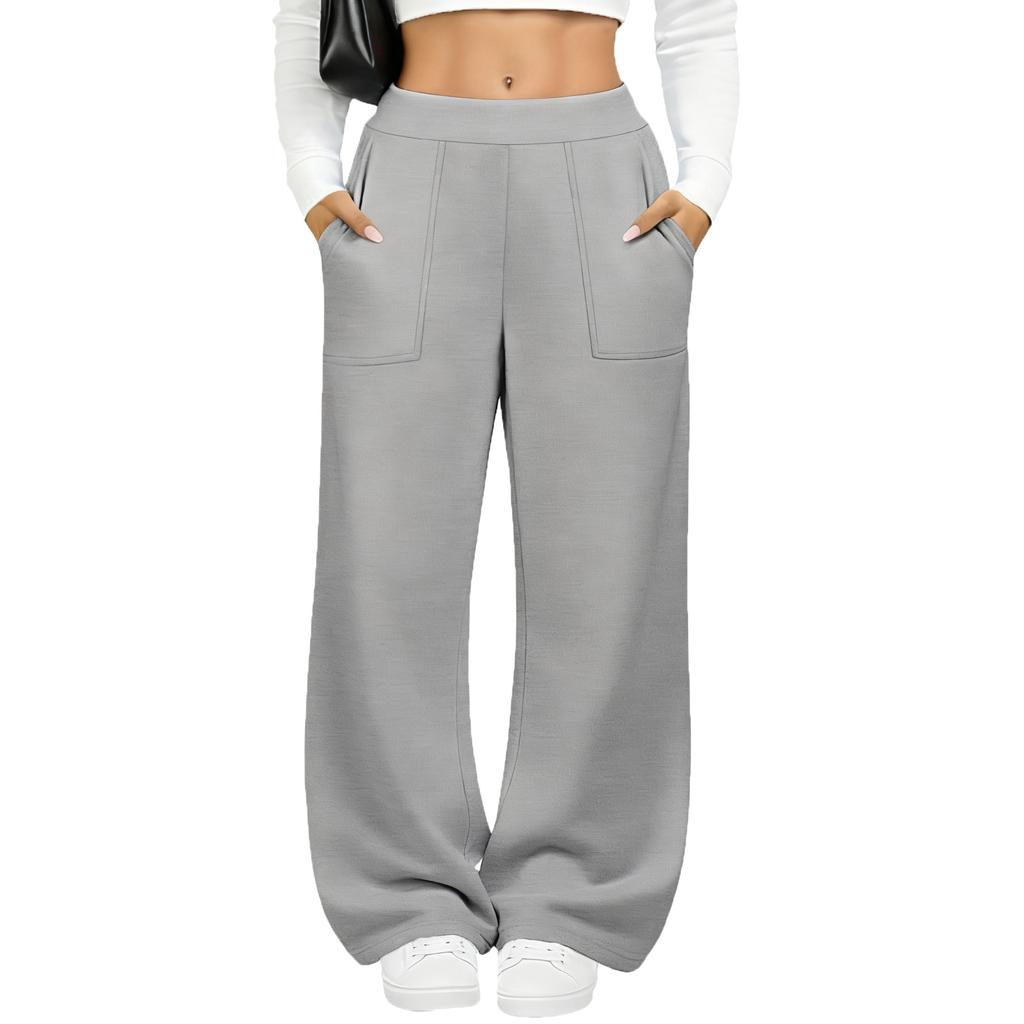 Ladies' Fashionable Color Straight Leg Pants With High Waist Pockets Casual Pants