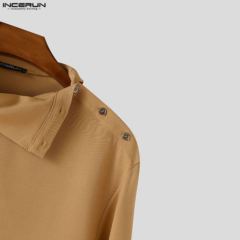 INCERUN Oversized Men Irregular Lapel Neck Long Sleeve Solid Loose Casual Shirts