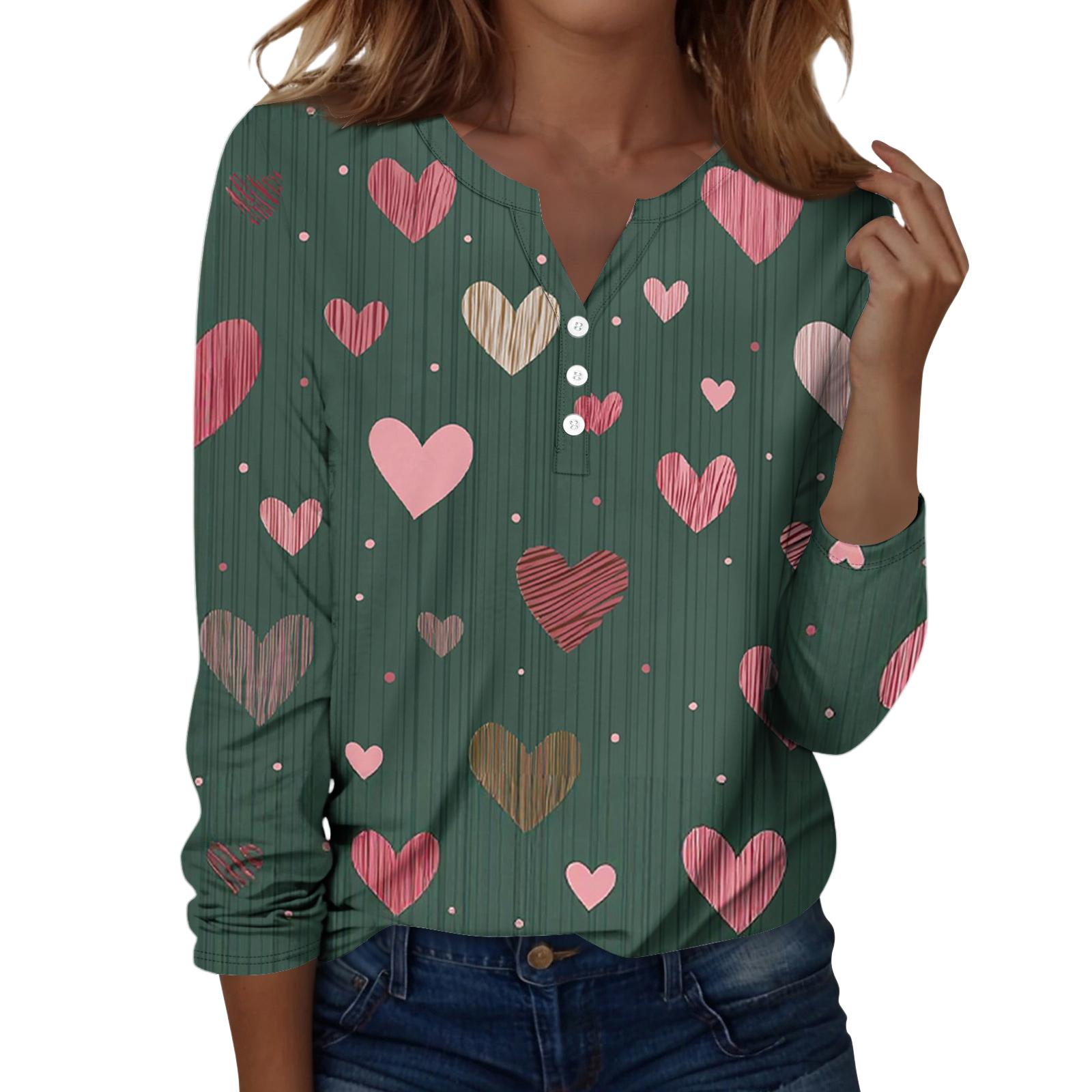 

Женская футболка с рождественским принтом на пуговицах с длинным рукавом, повседневная, выходного дня, модная, базовая, с V-образным вырезом, обычная M