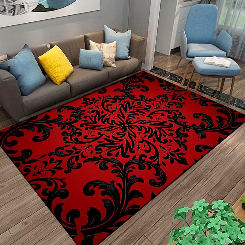 Luxurious Red and Black Floral Pattern Carpet for Living Room Decor Suitable for Use As an Anti-slip for Living Room Bedroom Sofas