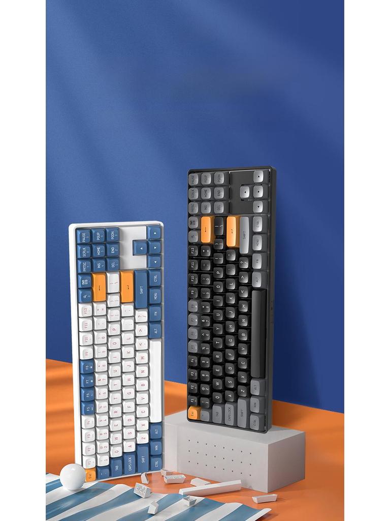 Patriot A87 Rechargeable Wireless Mechanical Keyboard, Full-Key Anti-Ghosting, Wired/Wireless, Blue Switches for Office & Gaming.