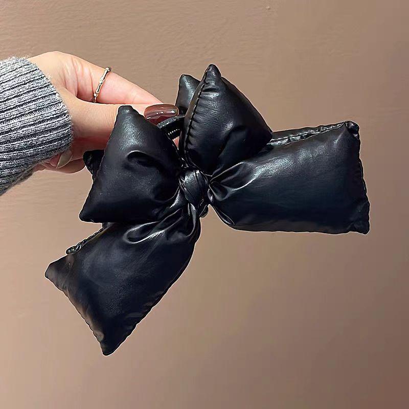 Black Bow Sponge Claw Clip - Large High-End Hair Accessory for Thick Hair