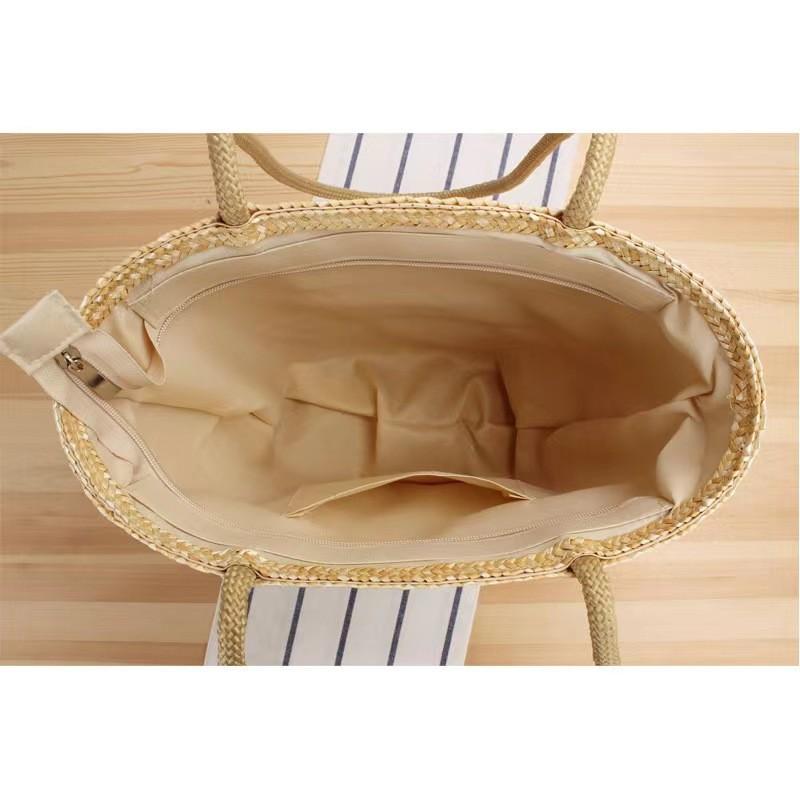IELGY large-capacity straw bag, seaside vacation bag, hand-woven summer beach premium straw bag