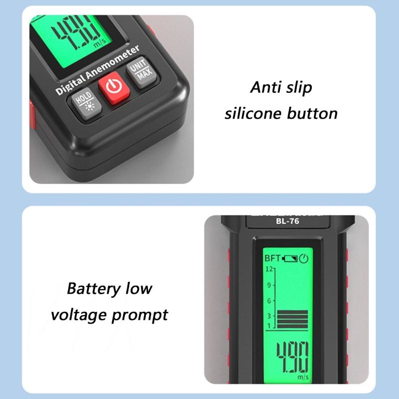 Professional Digital Wind Gauge Speed Tester Meter Anemometer With 3 Color Backlight For Accurate Wind Measurement