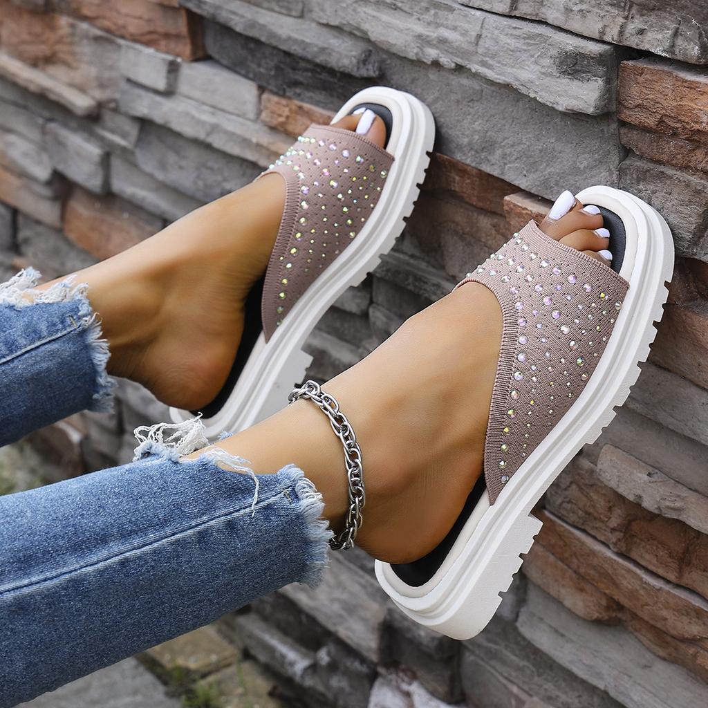 Fashionable and Comfortable Square Toe Slippers Thick Sole and Fish Mouth Beach Sandals