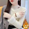 Autumn and Winter Sweater Solid Color Winter Base Knitted Sweater Women's Plush Knitted Velvet Inner High Collar