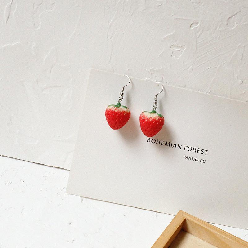 Korean Sweet Strawberry Resin Stud Earrings for Girls – Cute, Simple, No Piercing Needed
