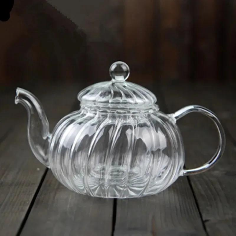 Flower Tea Pot Heat Resistant Glass Striped Pumpkin Filter Inner Tank Soaking Home and Kitchen Supplies