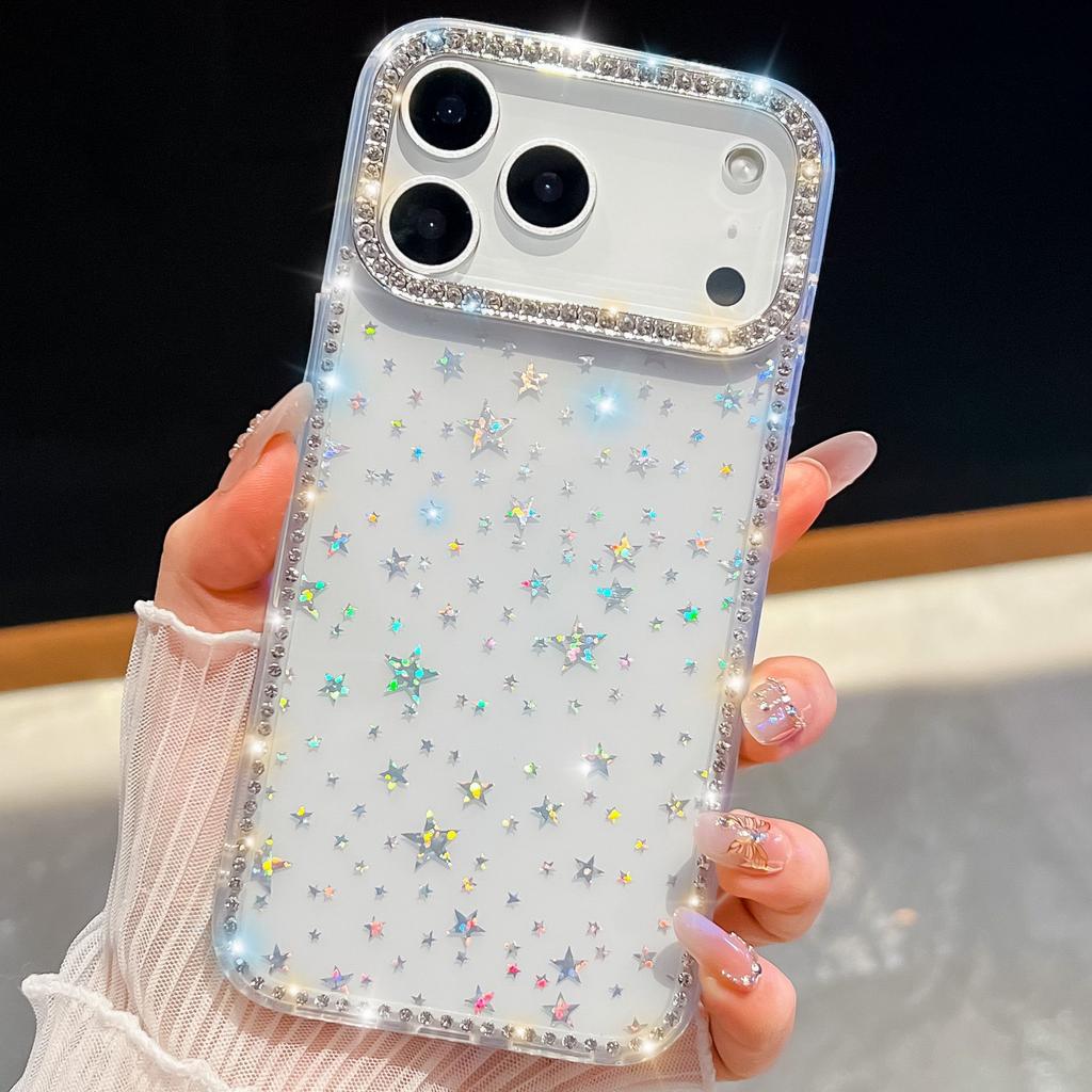 Star Transparent Glitter Powder Suitable for IPhone17Air Phone Case Apple 16 Ring Bracket 15 Diamond Mounted Anti Fall Cover