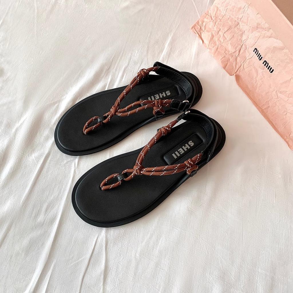 Premium sheepskin version~ Show show new Amiu knot toe thick-soled herringbone casual Velcro sandals women's shoes