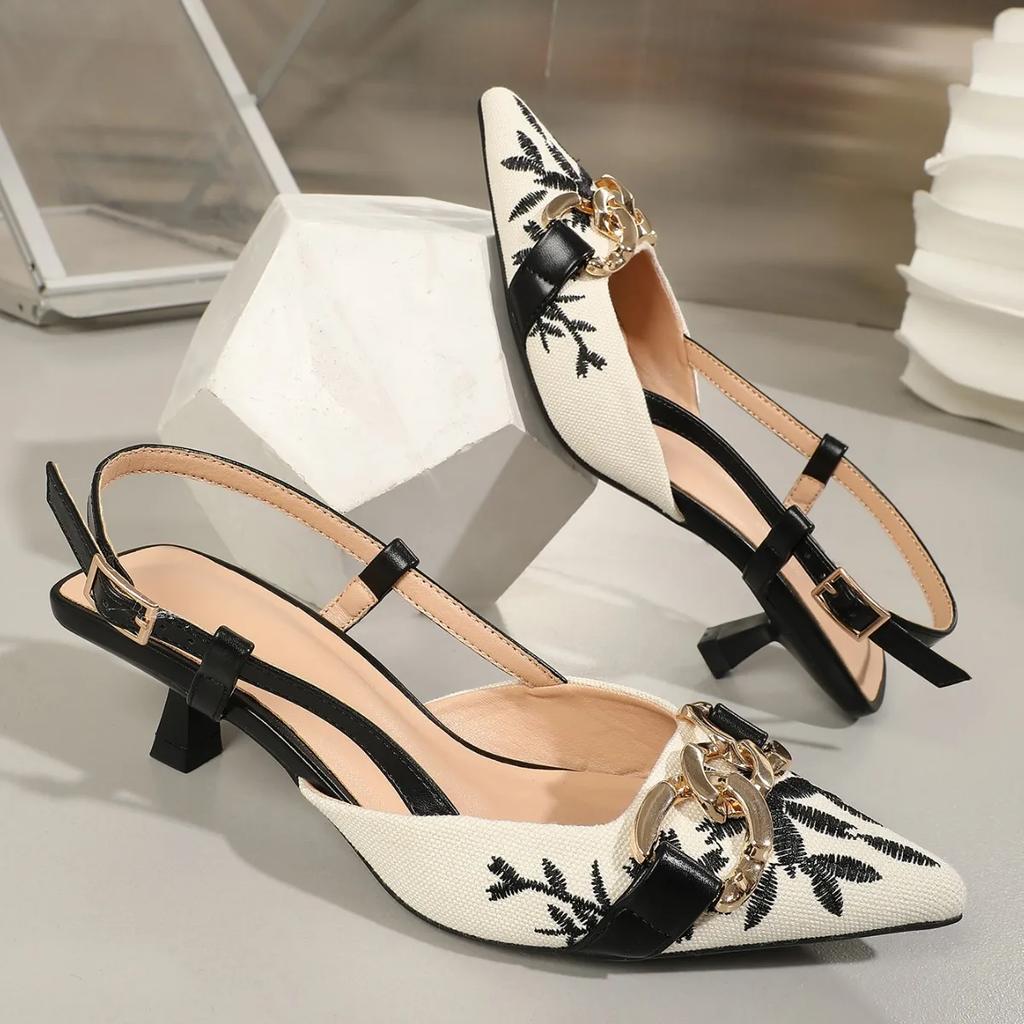 Neue Schuhe für Frauen Sandalen Sommer Mode Stickerei Dünne Fersen Pumps Damen Casual High Heels Casual Schuhe