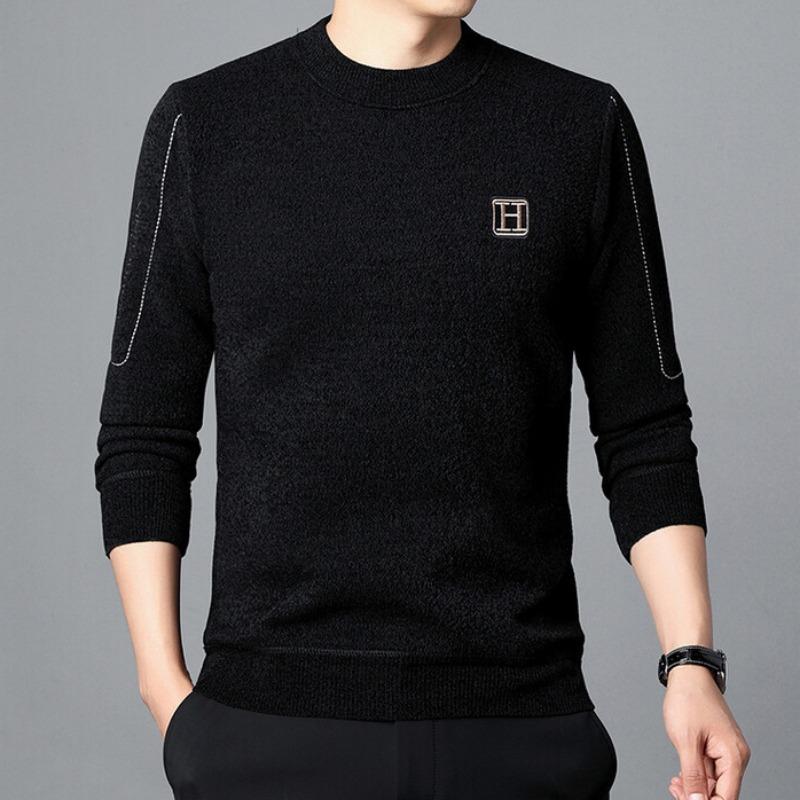Zimní nový svetr pánský svetr s kulatým výstřihem a sametem zateplená jehla tkaný svetr pánský spodní kabát top oblečení