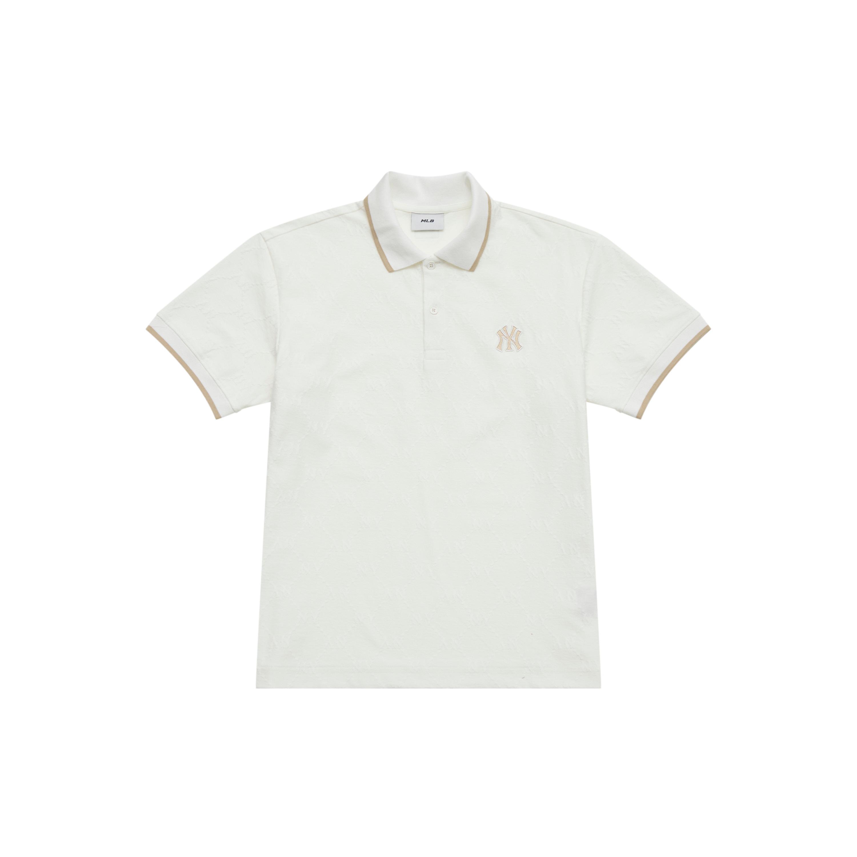 

New MLB MONOGRAM Collection New York Yankees SS25 Polo Shirt Unisex Ecru 3APQM0253-50IVS XXL