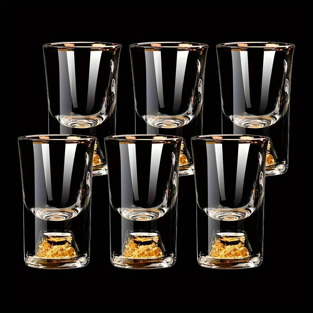 6Pcs 0.5Oz/15ml Premium Shot Glass Cups With Gold Leaf Detailing - Elegant Liquor Glasses Set, Perfect For Cocktails