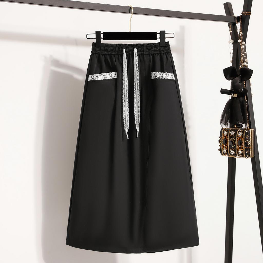 DIMANAF 2025 Übergröße Neue Frühling Elastische Baumwollröcke Damen A-Linie Mode Lockerer Rock Hohe Taille Vintage Maxi