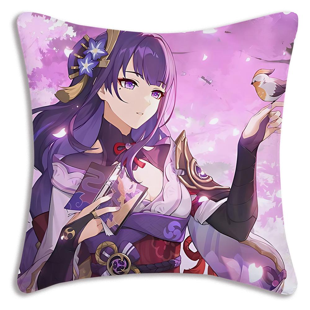 Anime Genshin Impact Pillow Covers Cartoon Sofa Decorative Home Double-Sided Printing Short Plush Cute Cushion Cover