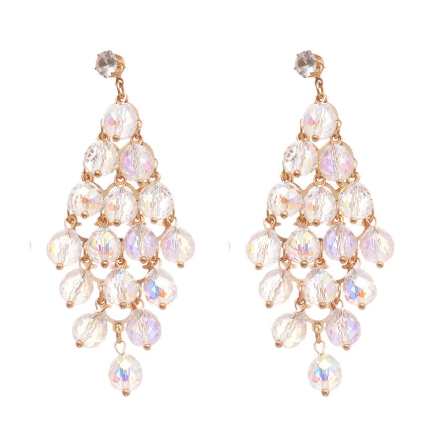 Personality Exaggerated Silver Needle Earrings European American Crystal Rhombus Colored Niche Light‑Luxury High‑End Temperament Decorative Earrings